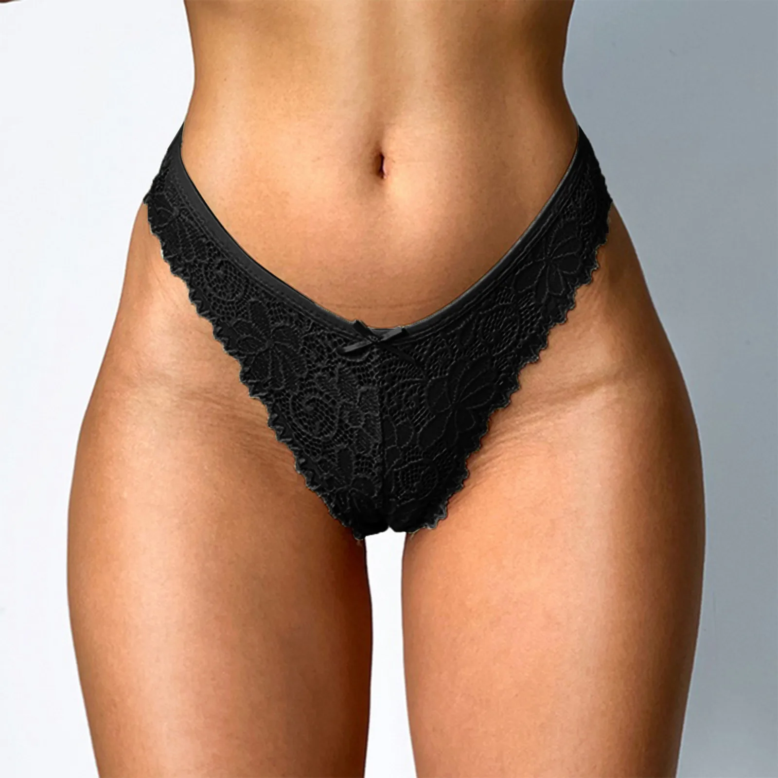 Women sales Floral Embroidery Lace Underwear Sexy Mesh High Waist Thongs Lingerie for Ladies Bowknot V Neck Comfort Underpants