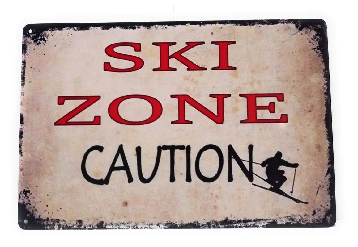 Ski Zone Caution Metal Tin Sign Ski Lodge, Cabin Sign, Mountain Sign, Cabin Themed, Skiing Décor, Wall Décor, Room Décor, Tin Si
