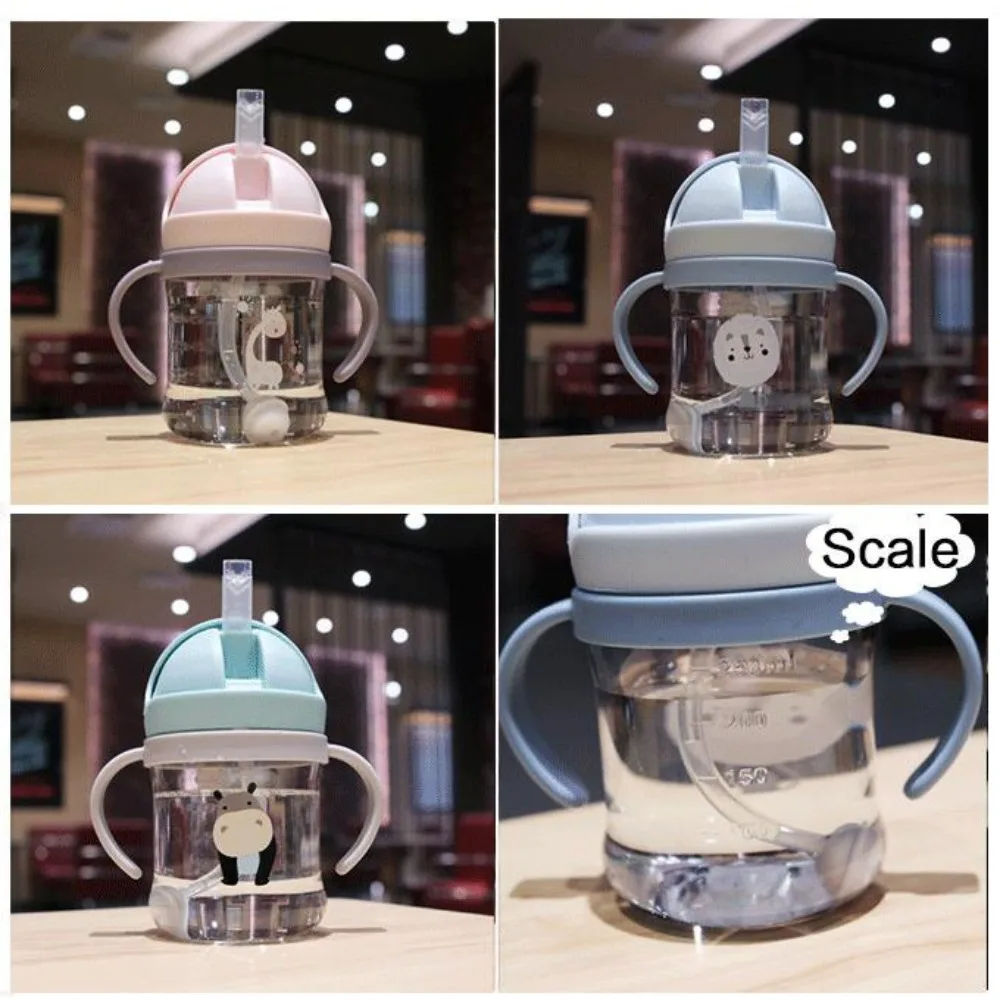 Cartoon Animal Leakproof Sippy Cup Water Bottle 300ml with Straw and Handles for Kids Travel Outdoor Sports School Use
