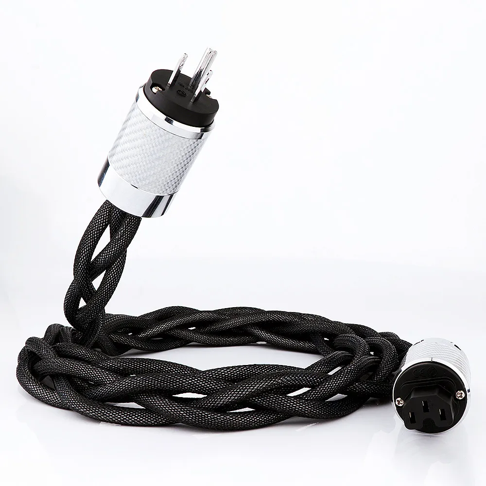 

HiFi 5N OCC Carbon Fiber Power Plug Audiophile Audio Amplifier DAC Filter Power Cable PVC Jacket Braid for DVD Player Speakon