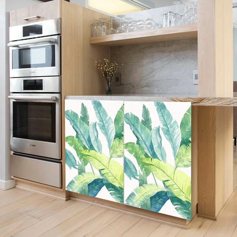 Green Leaves Cabinet Short Curtains Dustproof Half-curtain Kitchen Storage Shelf Wardrobe Cover Window Door Curtain Home Decor