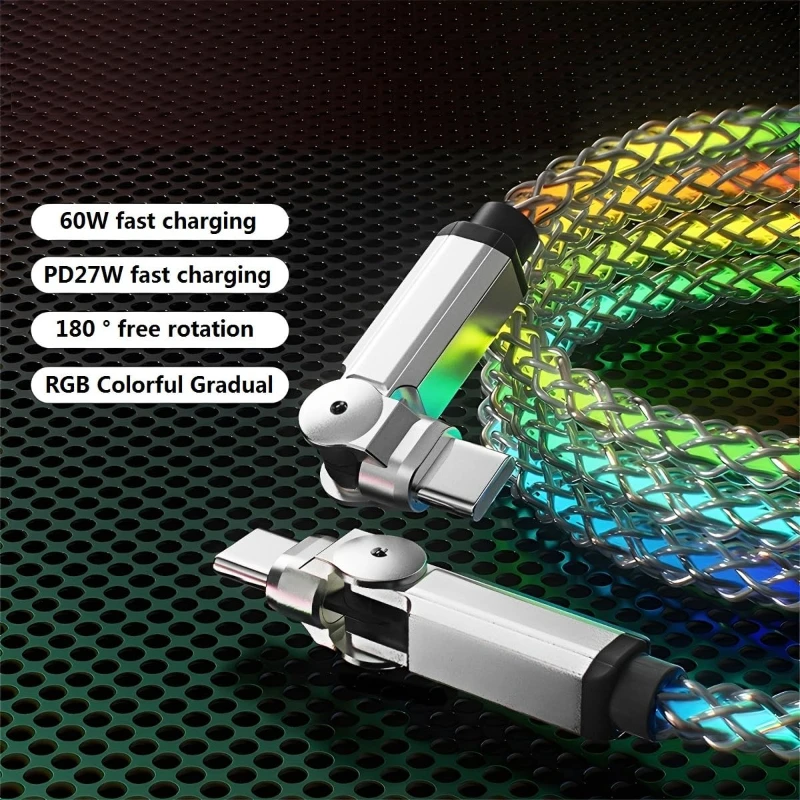 Fast Charging RGB Breathing Luminous Gradient Light Data Cable 66W TYPE-C  Charger For iPhone 15 Pro for Samsung S25 Data Cable