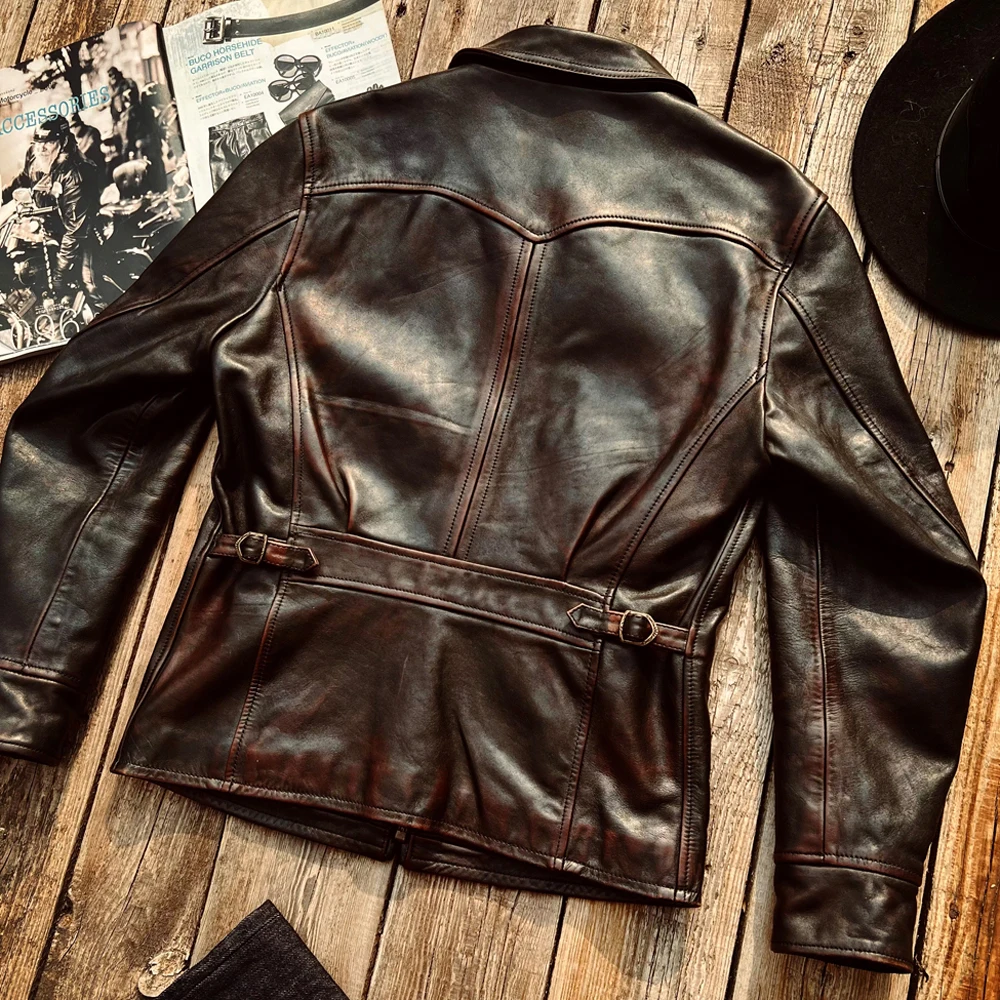 Dispatcher Mens Mans Suit Genuine Coat Horsehide Plus XXXL Newsboy Man\'s Real Leather Winter Jacket Overcoat Horse Skin Clothing