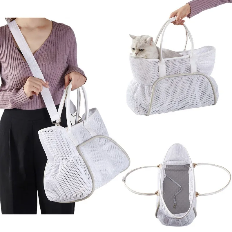 Haustiertasche für Katzen und Hunde mit großem Fassungsvermögen in reinweißem PU-Material, kleine Tierträger, Hunderucksack, Katzenreisetaschen