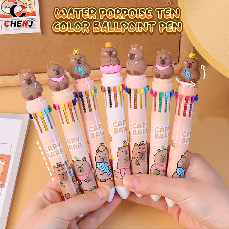 Cartoon Capybara Ten Color Ball Pen Ballpoint Pen Multicolored Pens Colorful Refill Multifunction 10 Colors In One Writing