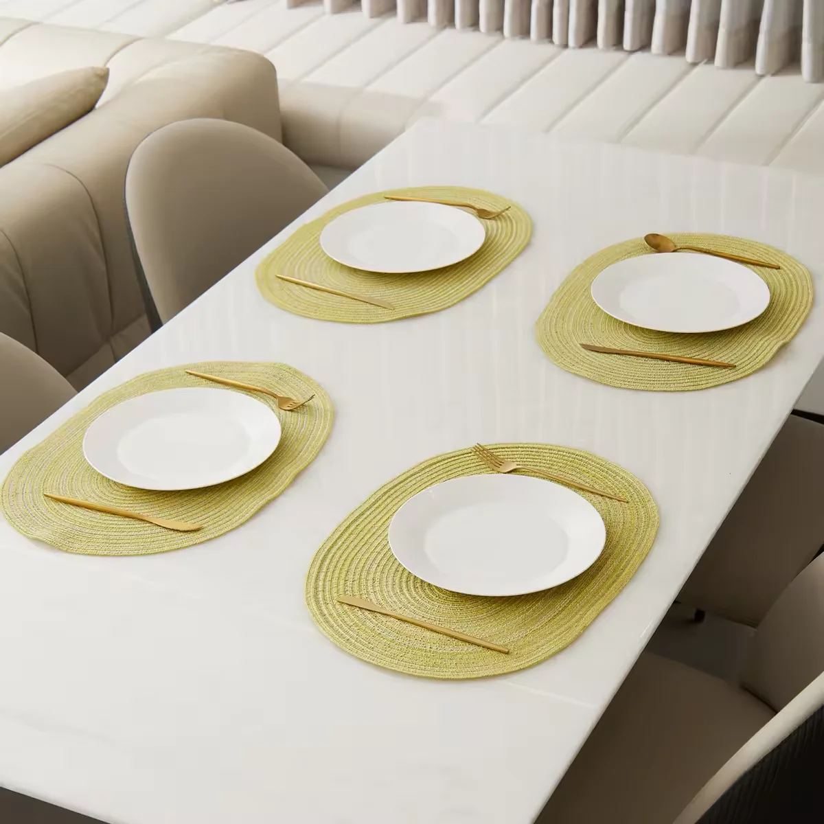 50 * 35 cm ovale geflochtene Polyester-Tischsets, 4er-Set, Tisch-Tischset, gewebtes Tischset für Zuhause, Hochzeitsdekoration