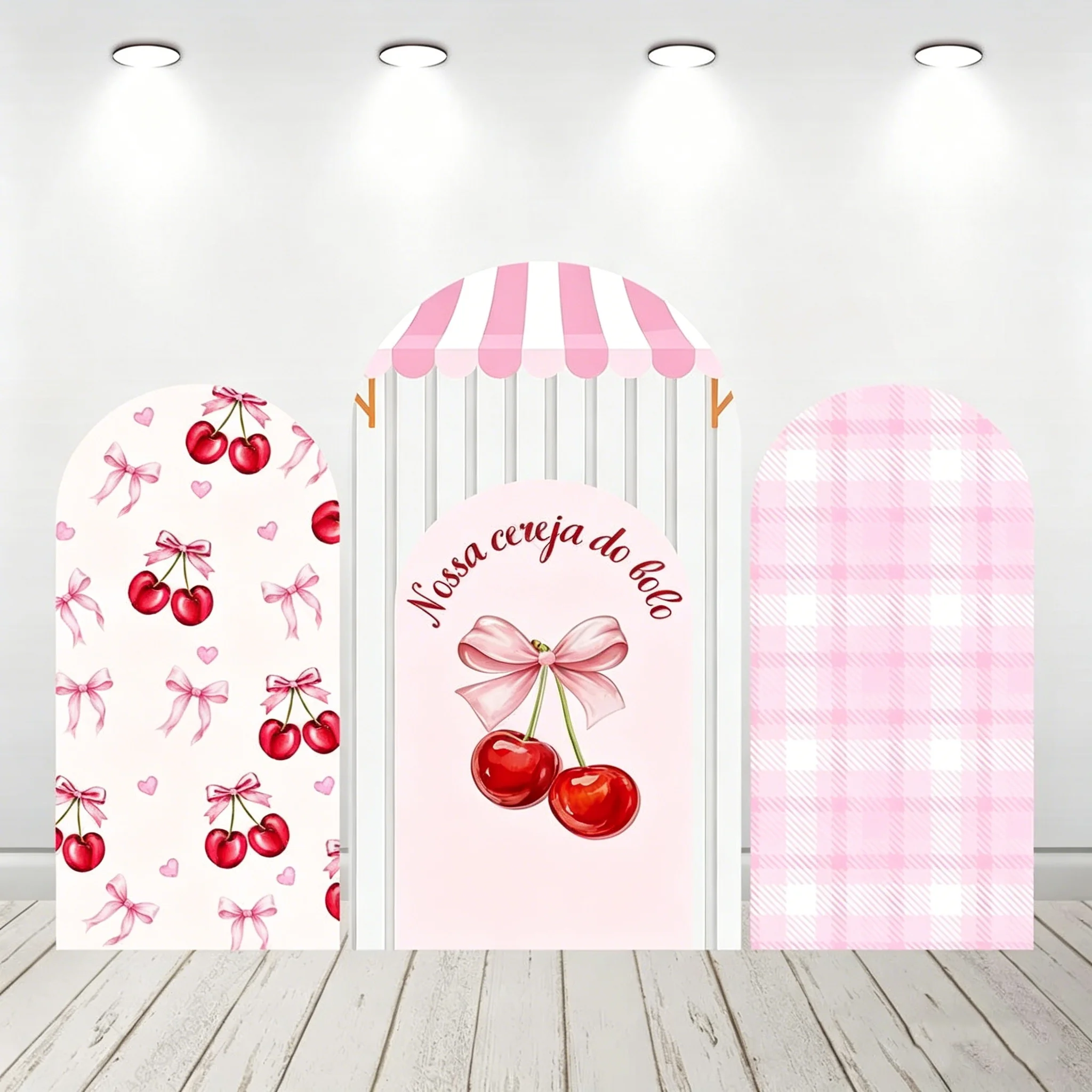 LS Cherry Red Plaids Arch Backdrop Covers Berry First Birthday Party Background Kids Girl Baby Shower Photobooth Decor