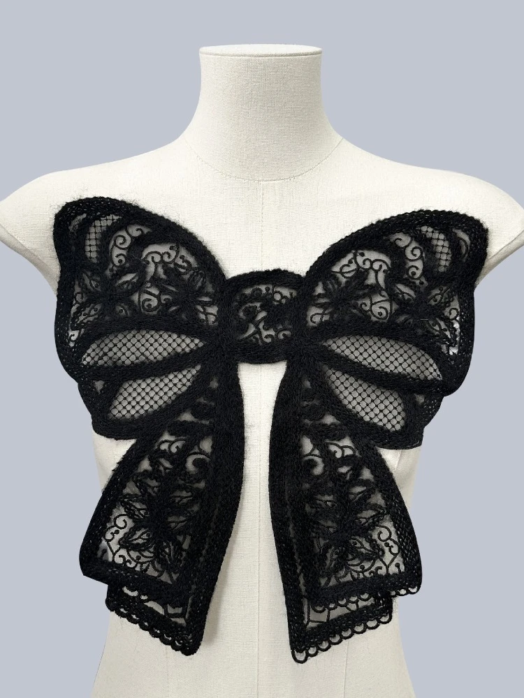 Collier brodé de fleurs pour femmes, 2 pièces, mode diamant, nœud papillon, poitrine, fleur, perle d'ongles, fleur tridimensionnelle