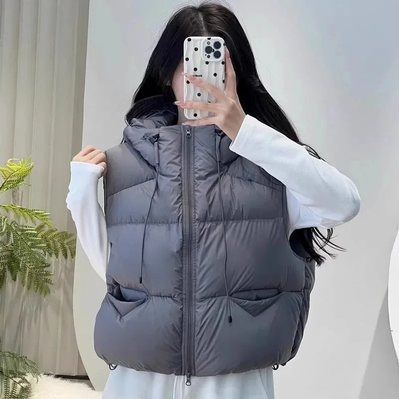 ฤดูหนาวสั้นลงเสื้อกั๊กผู้หญิง Hooded Zipper JACKET Casual แฟชั่น Quilted Cropped Coats Street Outerwears