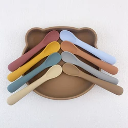 Bebê silicone macio colher de silicone de grau alimentício de silicone de treinamento de alimentação suplementar das crianças colher de alimentação de silicone de punho longo