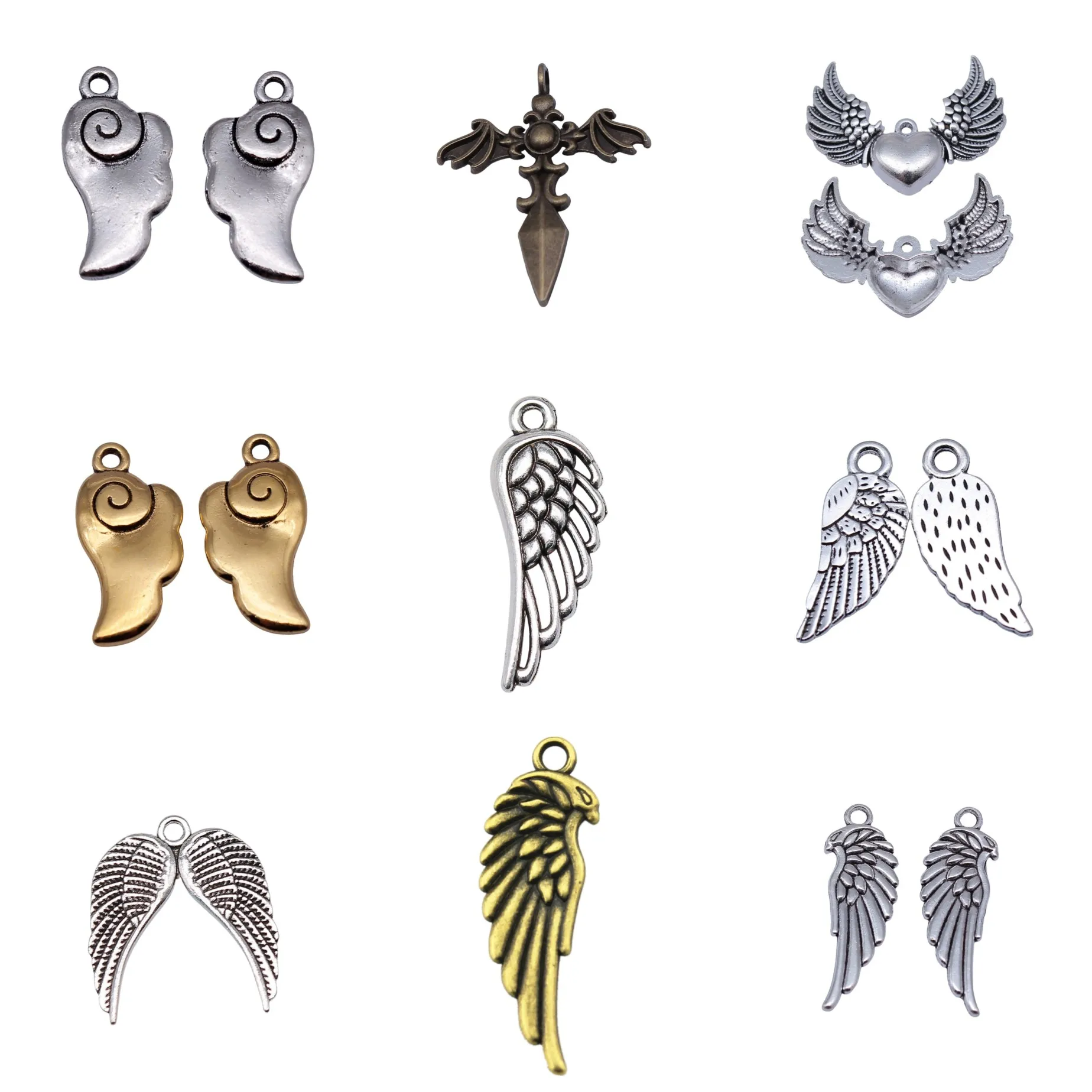 Heart Wing Matching Pair Charms Pendant Couple Fairy Jewelry Set Charms Pendant For Earring Bracelet Necklace Making Craft Fin