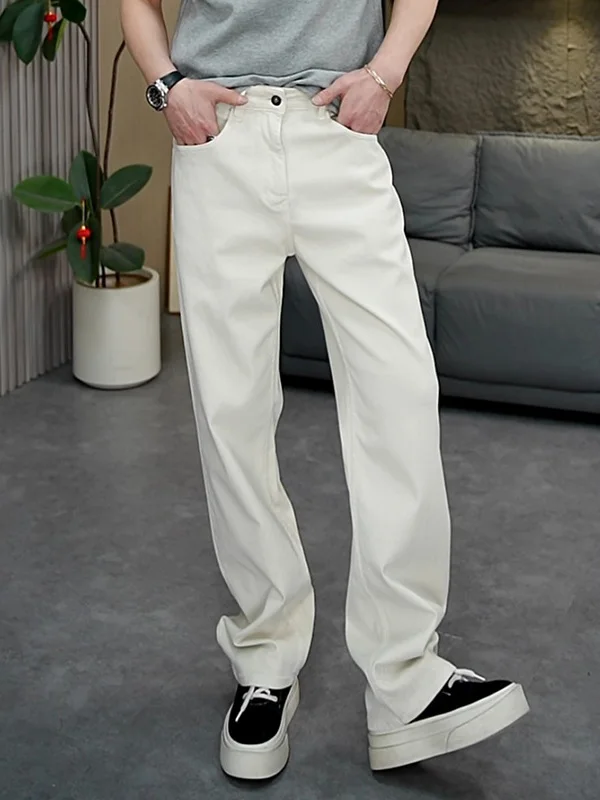 

Spring 2026 High Quali Waed White Wide Leg Straight Cut Jeans Men Loose Luxury Simple Long Pants Casual Faion Urban Sle