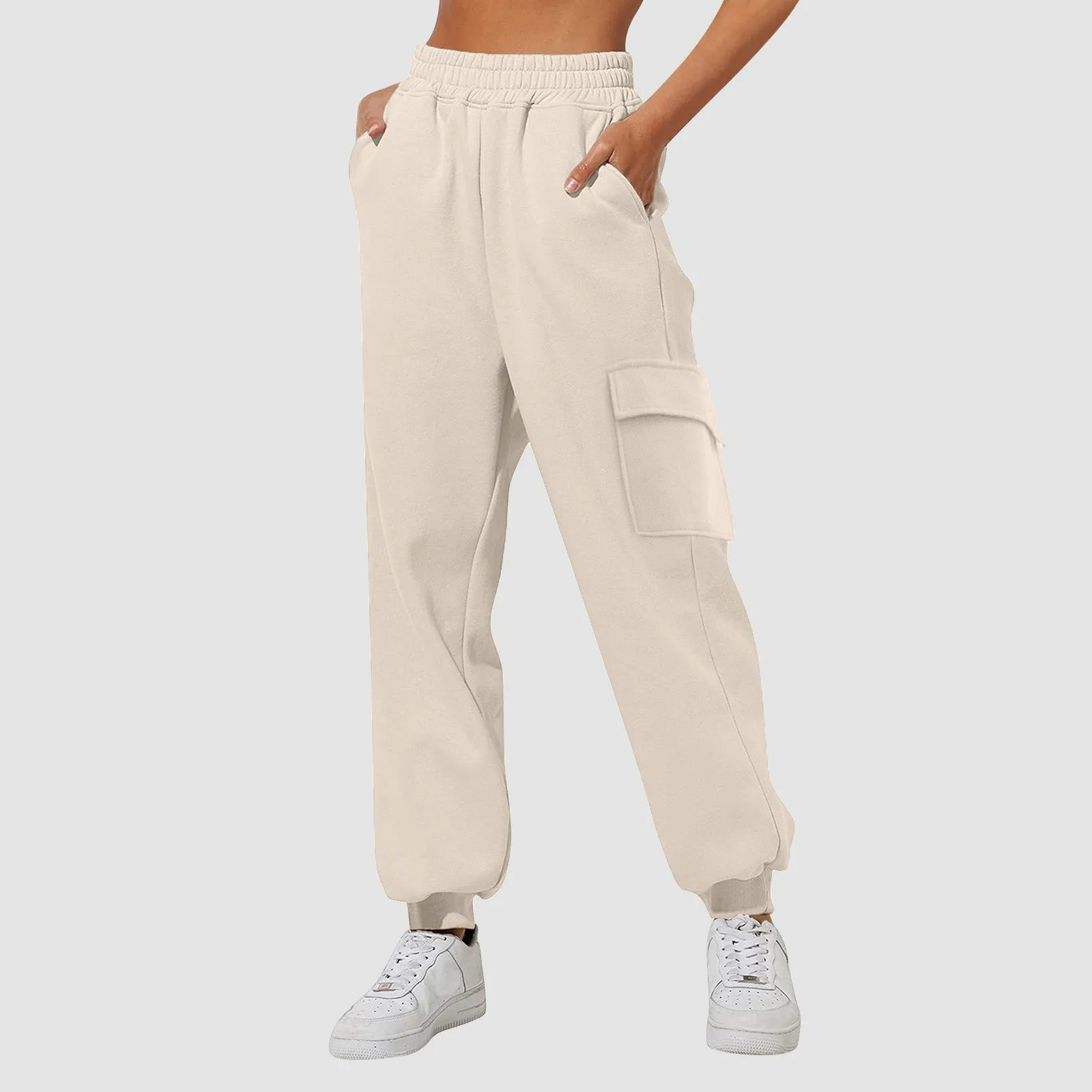 

Women Sweatpant High Waist Solid Color Baggy Cargo Pant Spring Autumn Sports Joggers Loose Trousers Harajuku Casual Pocket Pants