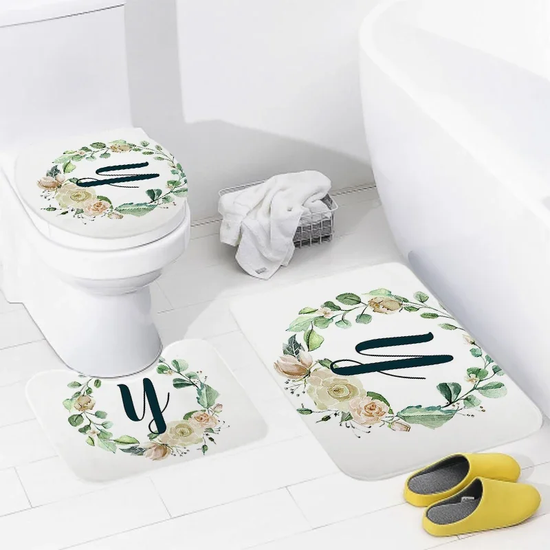 3pcs Letters and wreaths home bathroom floor mats Bath mat modern bathroom accessories rug Toilet mat Bathtub anti-slip carpet