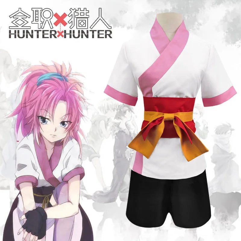 Anime hunter x hunter machi komacine cosplay traje fantasma trupe halloween carnaval terno para as mulheres role play rosa