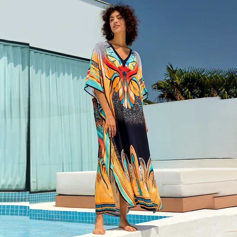 

Women's Beach Long Robe Bikini Cover up Loose Cotton Sunscreen Print Faionable Outerwear Summer Vaion Sle