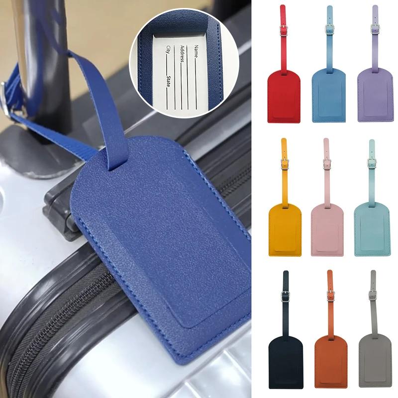 PU Luggage Tag Hanging Luggage Holders Boarding Pass Luggage Tags Thickened Horizontal Tag Flip Tags Vertical With Buckle 1PC