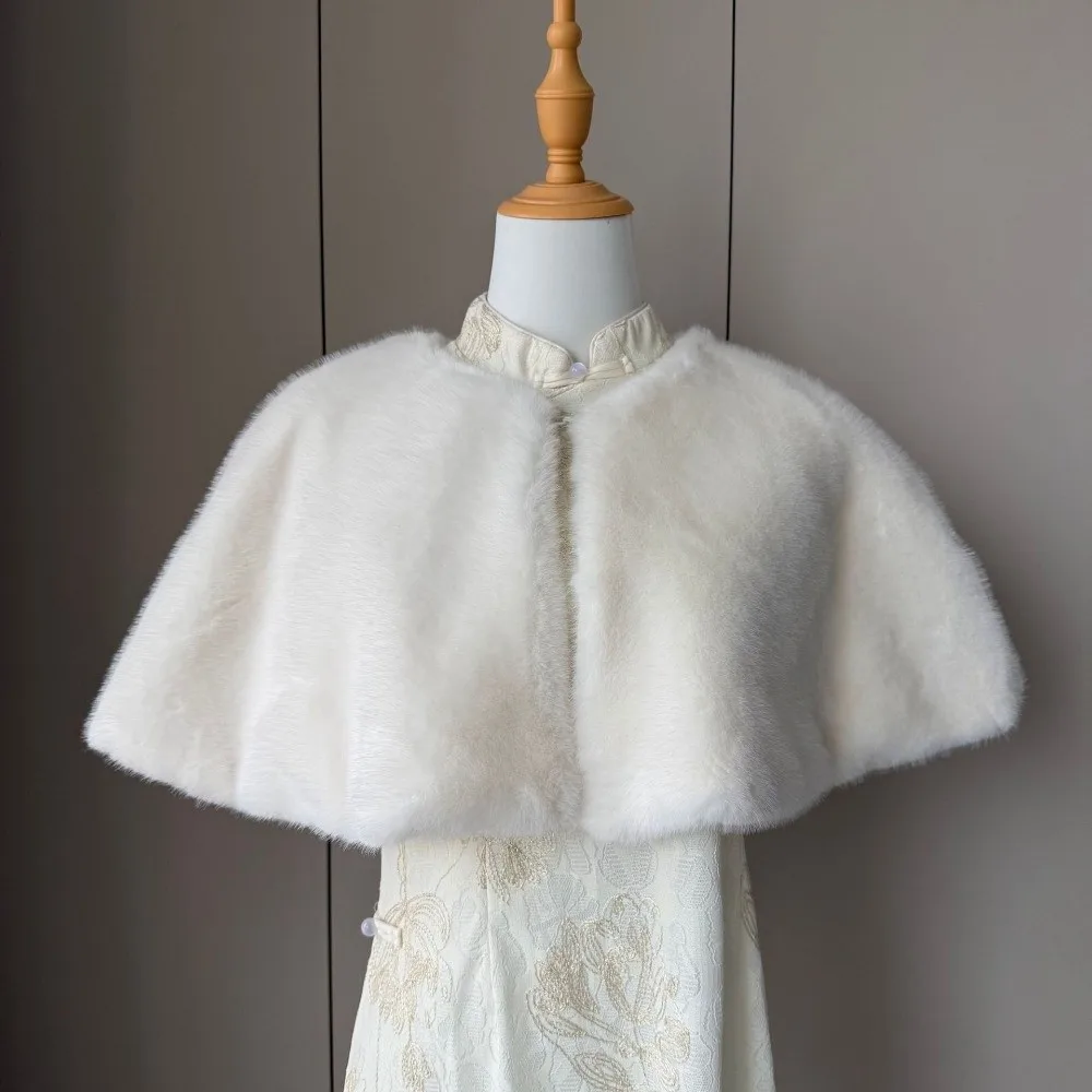 Solid Color Faux Fur Capelet Winter Warm Faux Fur Texture Cheongsam Shawl Shoulder Cover Shrug Qipao