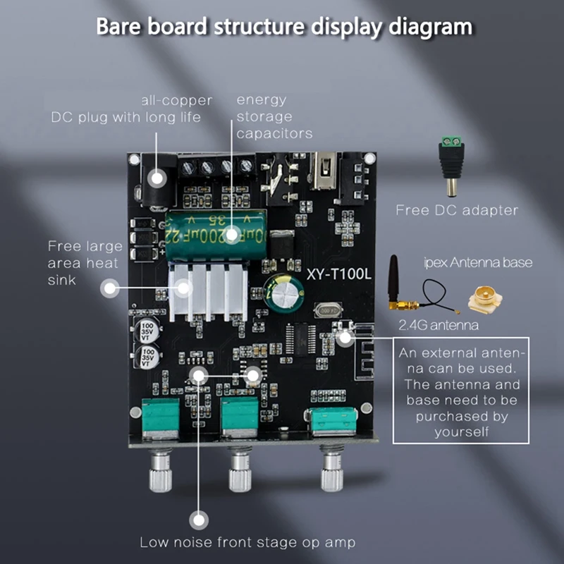 Placa amplificadora de potencia para subwoofer, Bluetooth 5,0, 100W + 100W, 2,1 canales, Clase D, Audio estéreo para el hogar, amplificador XY-T100L