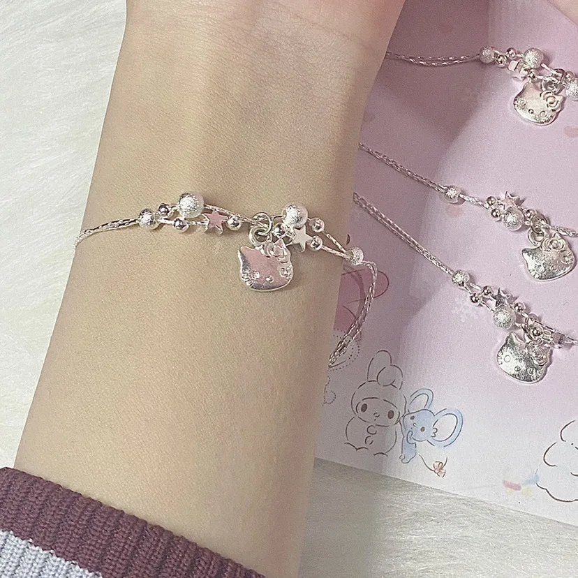 Sanrio Hello Kitty Cinnamoroll Bracelet Silver Alloy Kuromi Kawaii Y2K Cute Braceleted Girlfriend Gifts Anime Toys for Girls