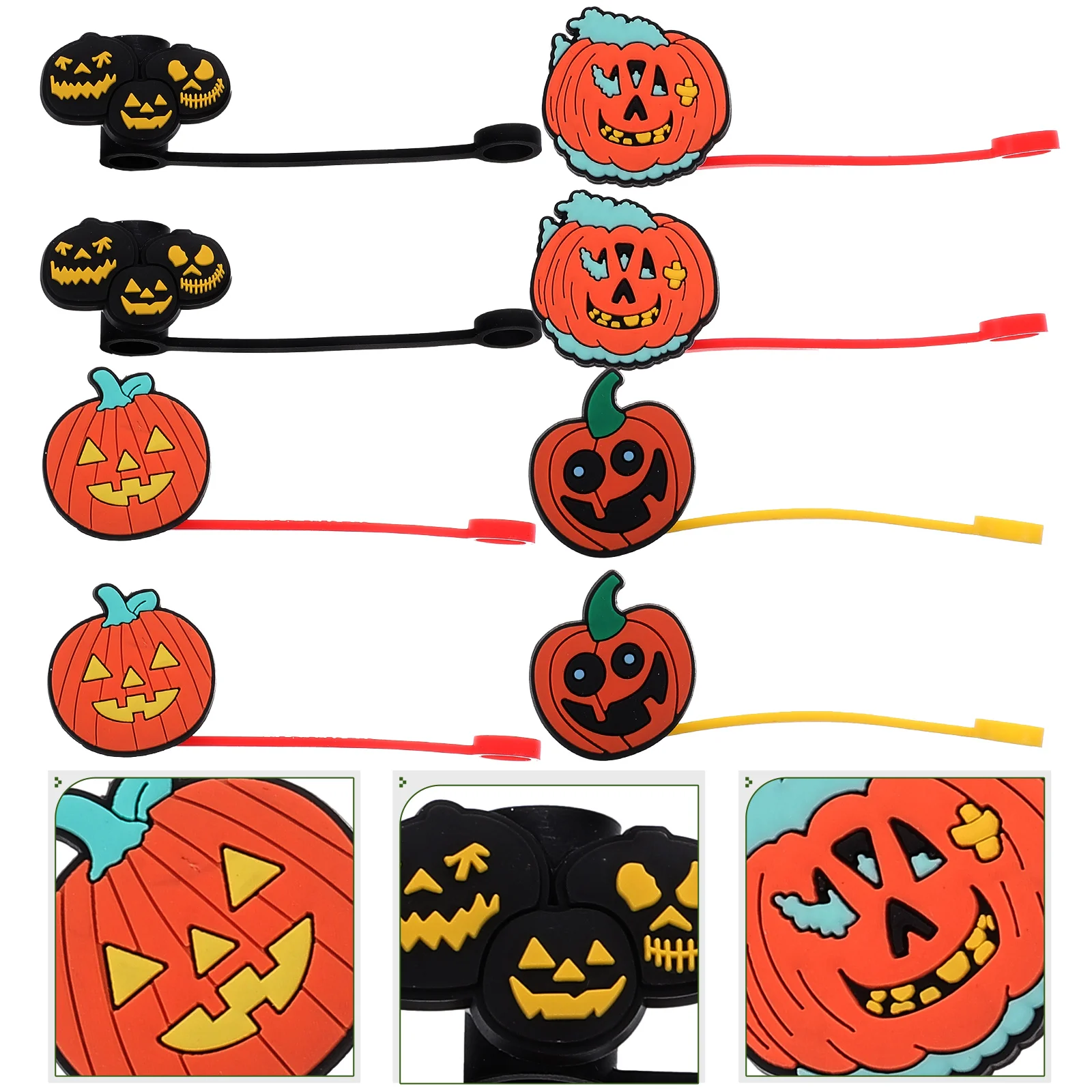 

8pcs Halloween Covers Silicone Straw Tips Covers Decor Party Supplies Outdoor Events Lightweight Smooth Comfortable Barware