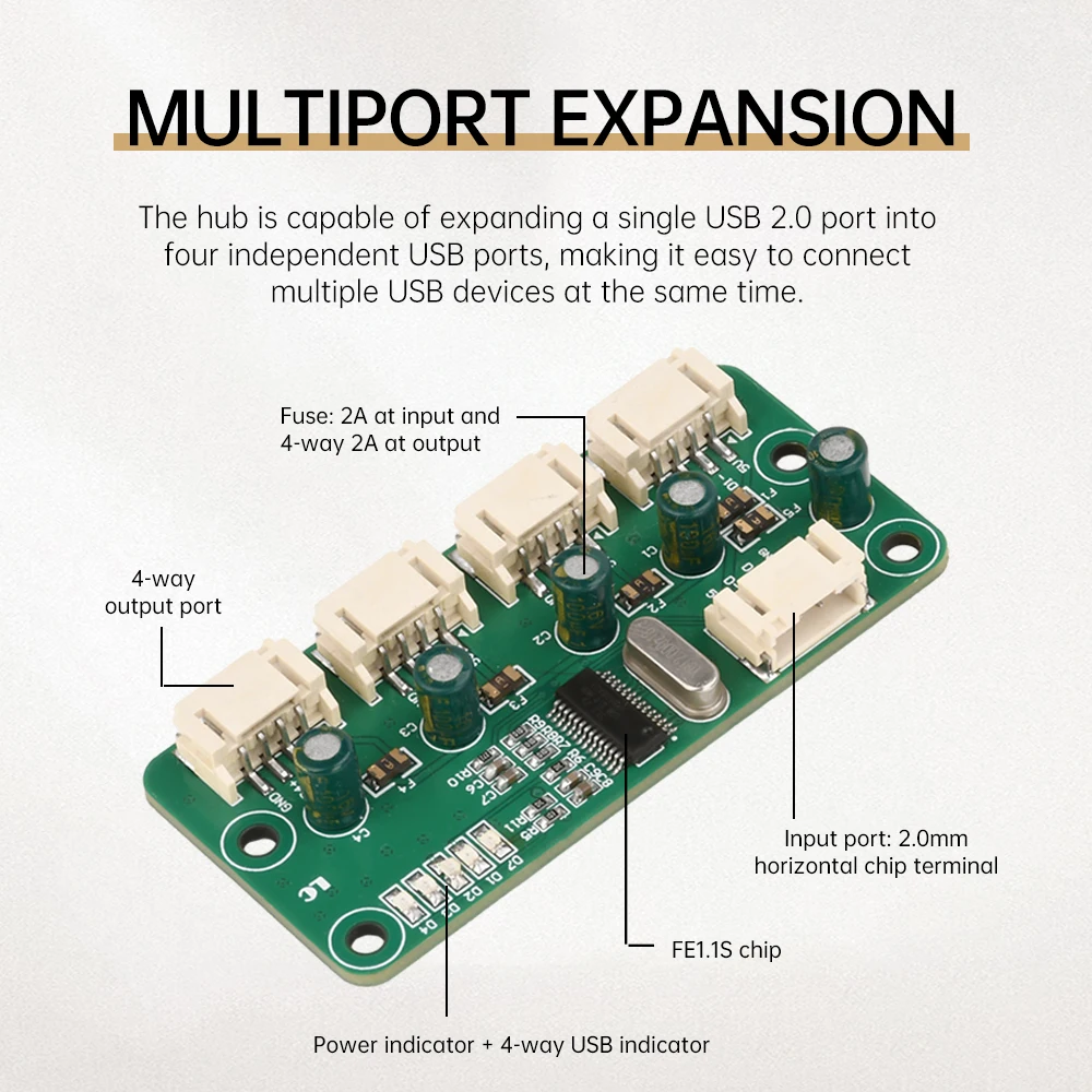 DC 5V 1 To 4 Port Ph2.0 Interface Version USB 2.0 Hub Module No Drive USB Splitter Multi Port Expansion Board USB Devices