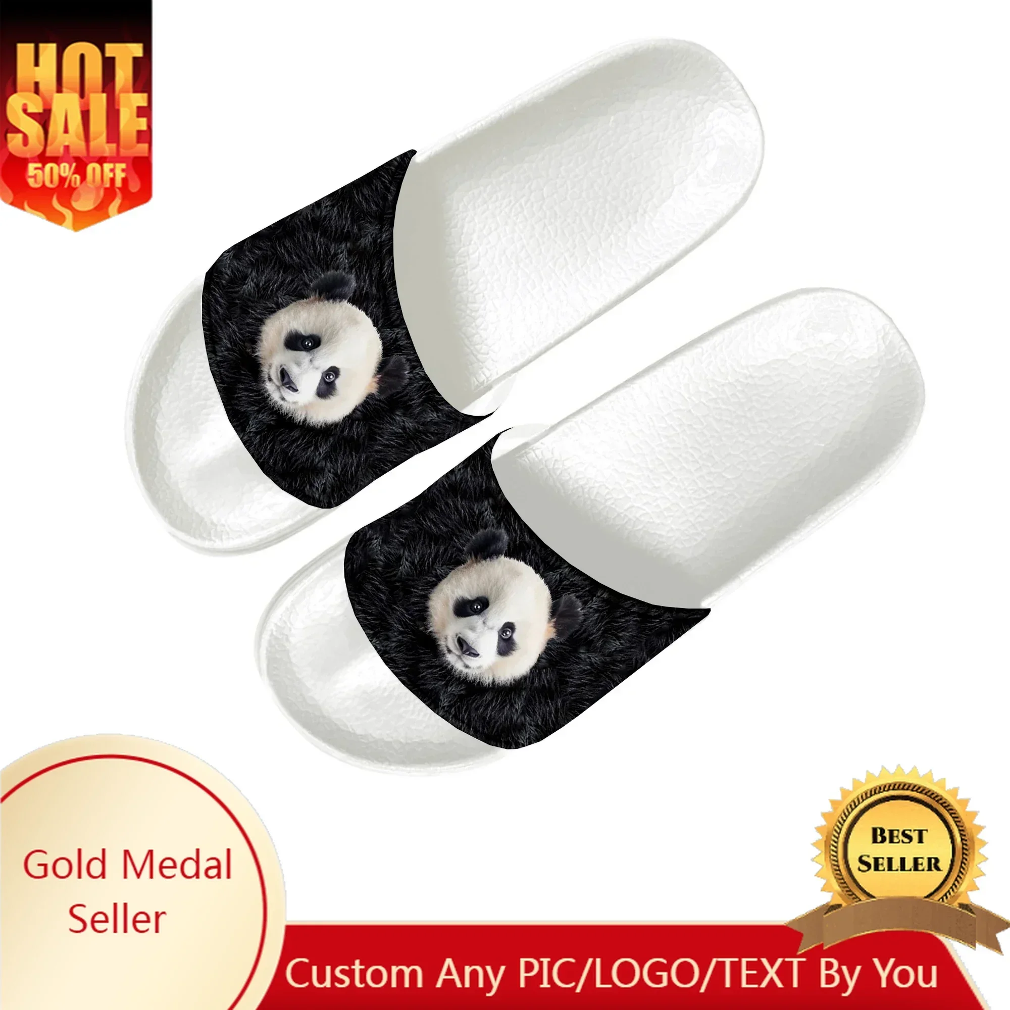 Panda Leopard Tiger Wolf Dog Slippers Home Water Shoes Men Women Teenagers Pool Sandals Custom Made Summer Slipper