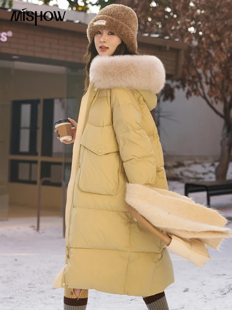 MISHOW, chaqueta larga con capucha para mujer, abrigo de plumón de pato blanco 90, chaquetas acolchadas gruesas coreanas para mujer, prendas de