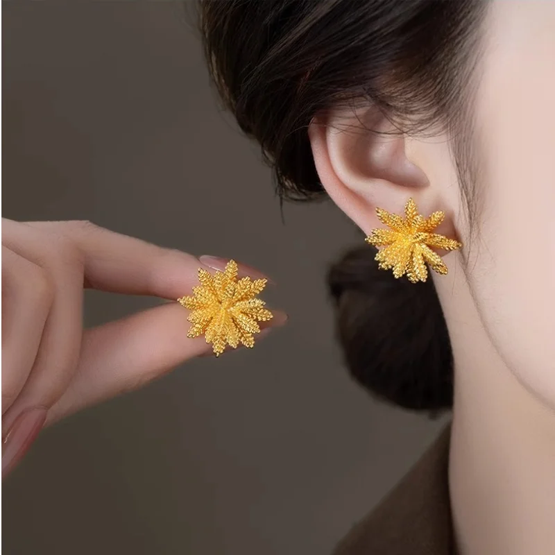 Leaves Flower Earrings for Women Trendy Vintage Ear Stud Wheat Unique Design Golden Color Girl Jewelry Gift