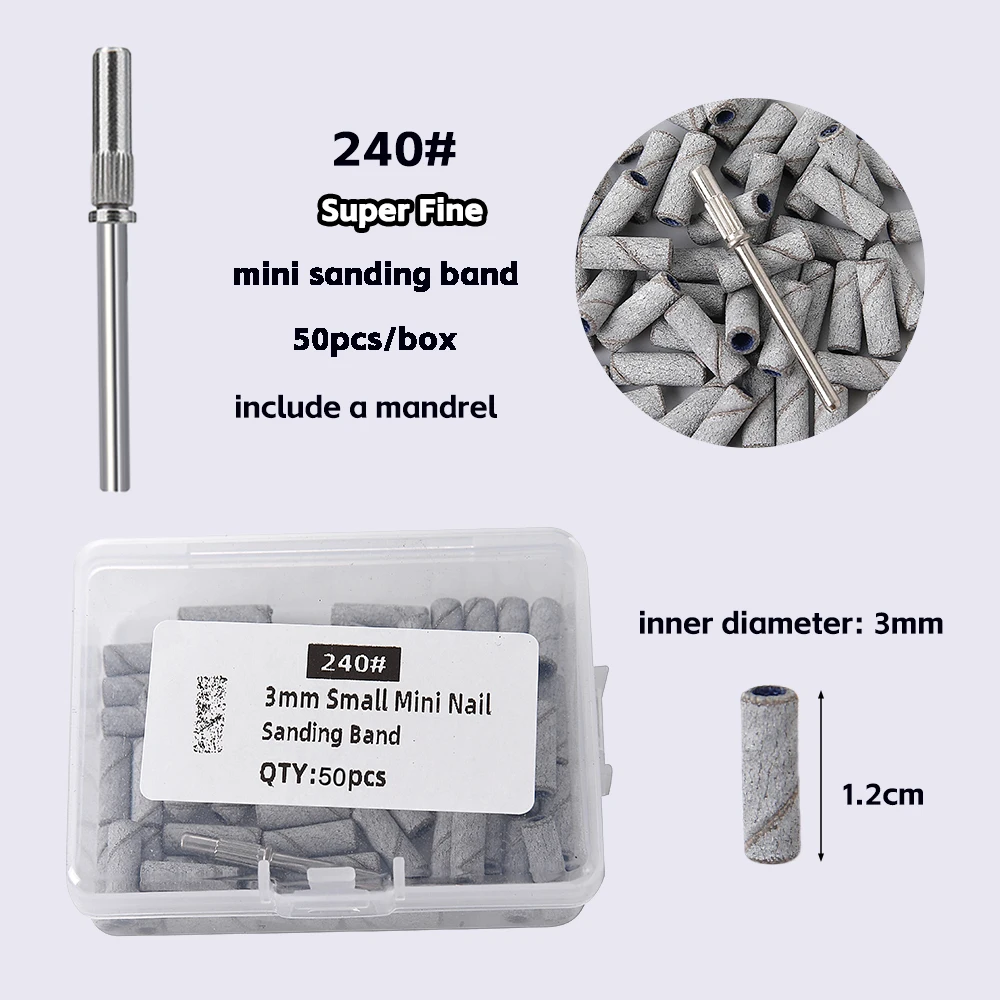 3 mm Nagelschleifbänder, Körnung 80/120/180/240, Mini-Nagelbohrer, elektrisches Nagelfeilen-Zubehör, Polieren, Maniküre-Werkzeug, 50/100 Stück