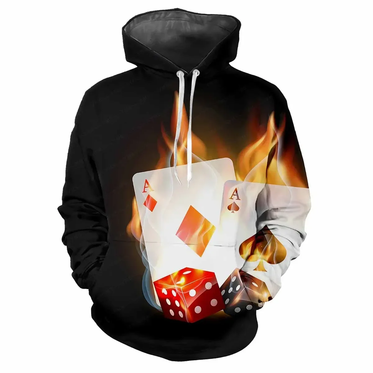 

2024 Spring Fall Hip Hop Hoodie Men 3D printed poker Fashion personality Street trend Fun loose comfortable jumper casual