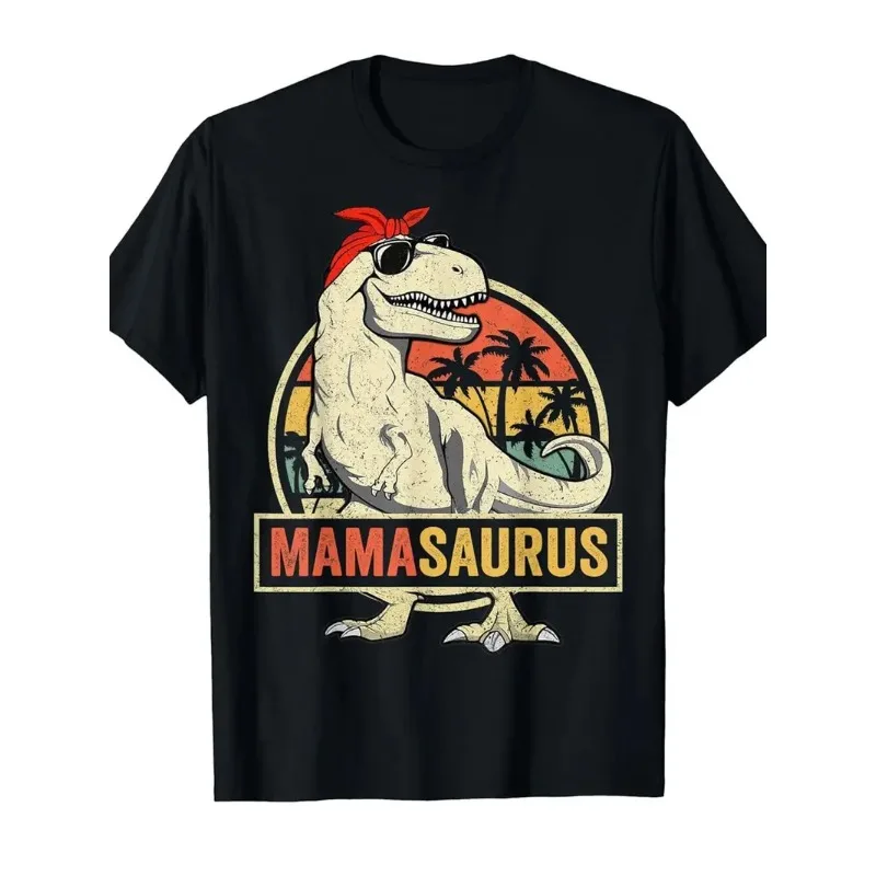 Funny Mama Saurus T-Rex Dinosaur Mom T-Shirt Retro Vintage Tee Soft Crew Neck Short Sleeve Shirt Mother's Day Gifts for Women