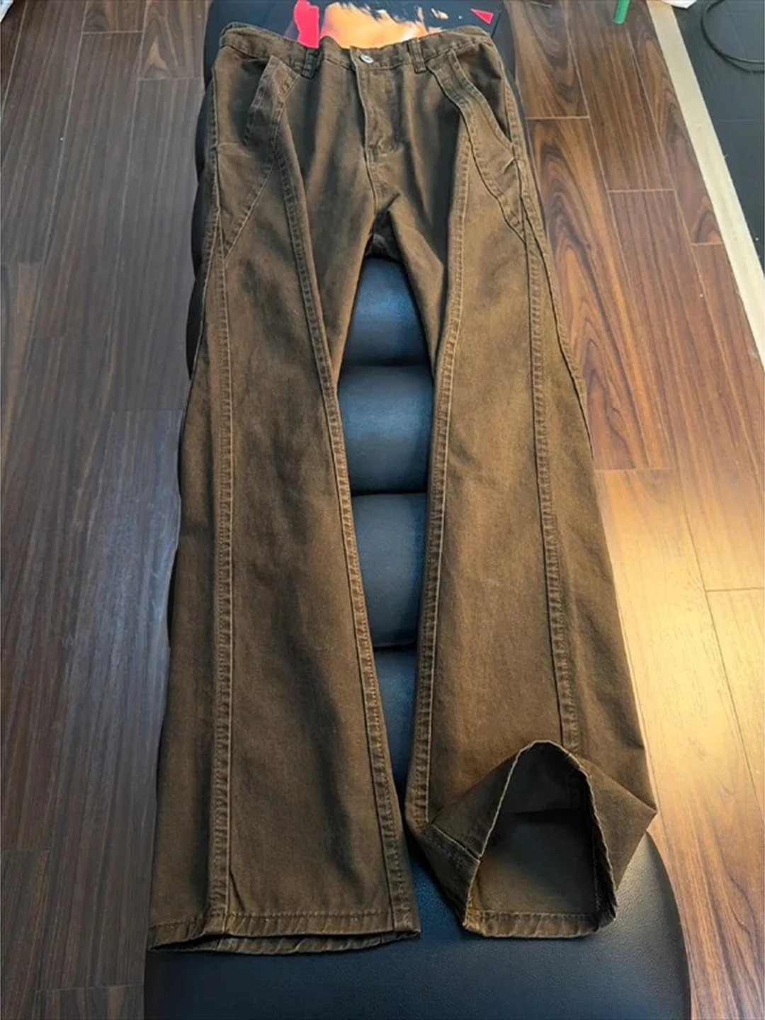 

Men's Winter Pure Cotton Fce Lined Bell Bot Jeans mid Waist Straight Leg Casual Trousers American Sle Workwear