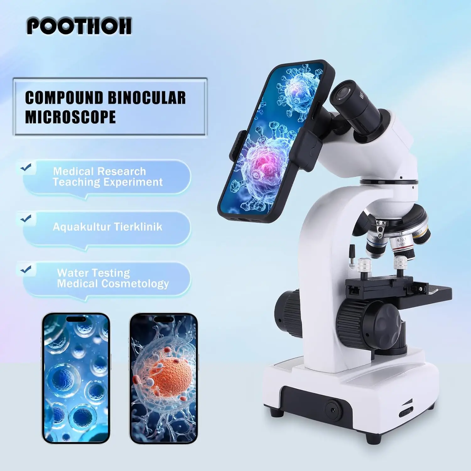 Compound Microscope 40X-2000X, Research Grade Professional Microscope with Dual Mechanical Stages and Coaxial Coarse/Fine Focus