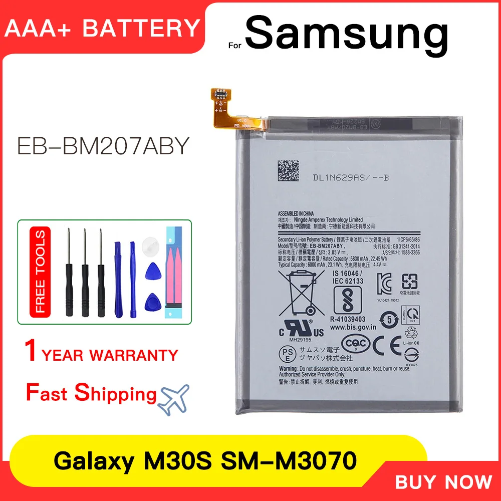 

Genuine 6000mAh EB-BM207ABY Replacement Mobile Phone Battery For SAMSUNG Galaxy M30s SM-M3070 M3070 M21 M31 M215 Batteria+Tools