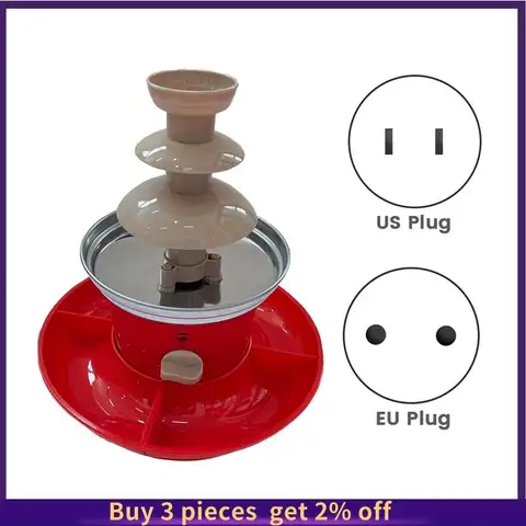 서빙 트레이가 포함된 초콜릿 분수 미니 퐁듀 세트, 뜨거운 녹는 냄비 베이스가 있는 전기 3단 기계.EU 플러그 내구성