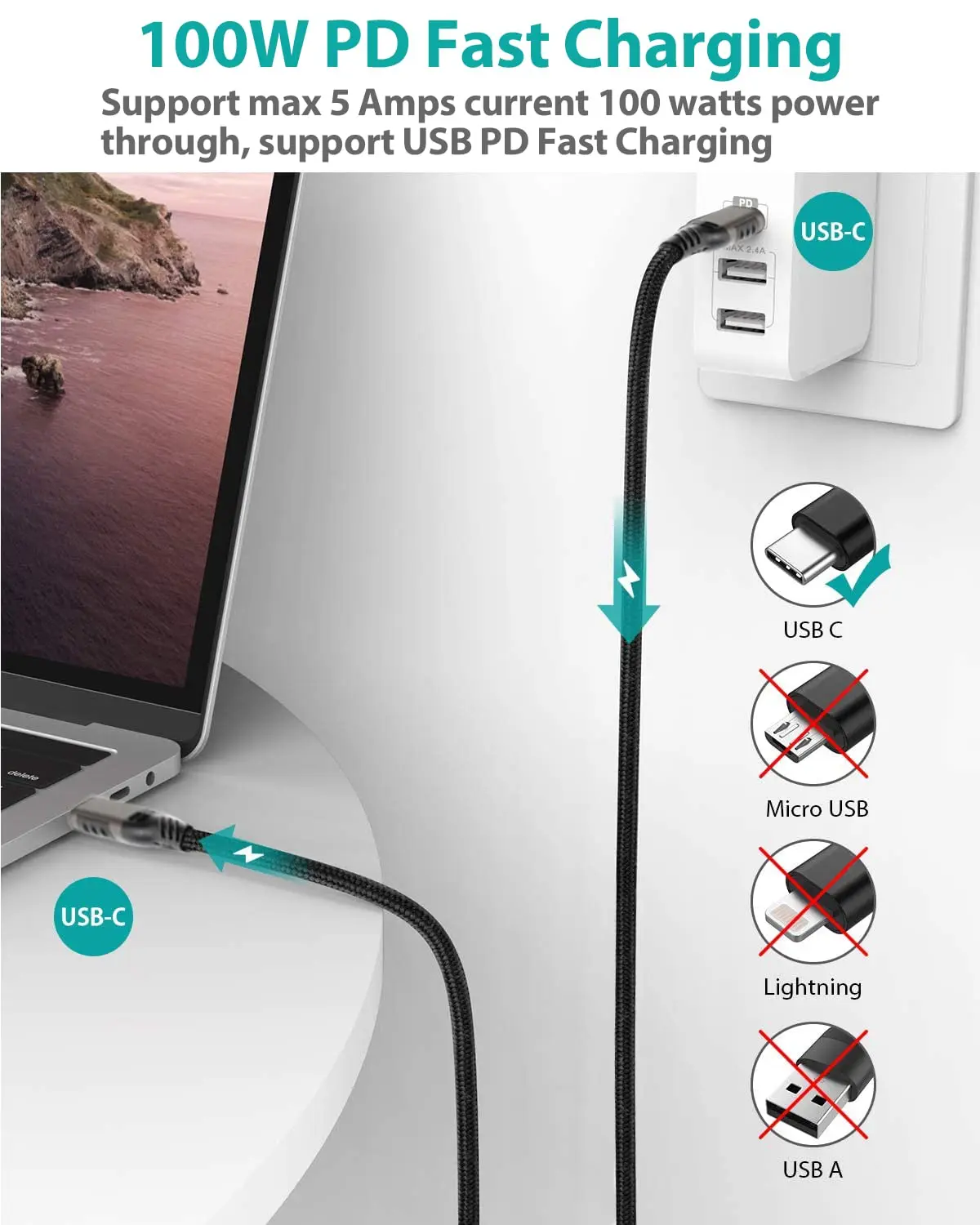 Hannord USB3.2 Gen2 20 Гбит/с Кабель 4K Видеокабель 5A PD100W QC4.0 Быстрая зарядка USB Type C VR Link Кабель Шнур для Macbook Pro