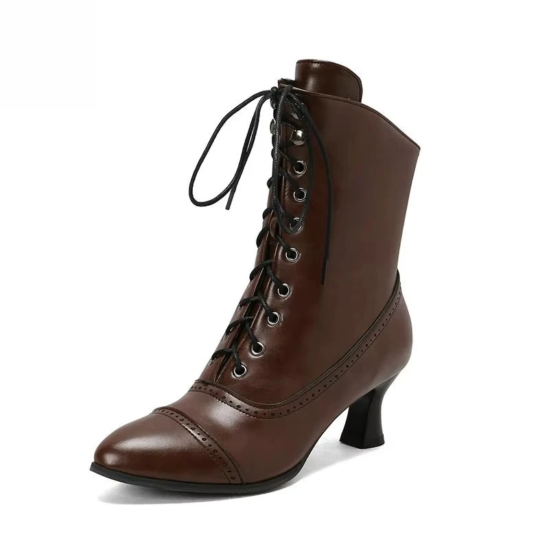 Vintage Women Pirate Witch Booties,Renaissance Victorian Retro Boots,Plus Size Cosplay Shoes for Ladies Halloween Party Dress Up
