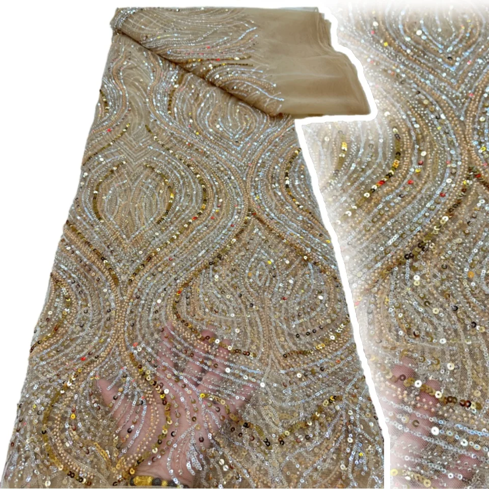 

African Crystal Beaded Fabrics Embroidery Sequins Bridal 2026 High Quality French Tulle Lace Fabric Women for Wedding Sew 1969
