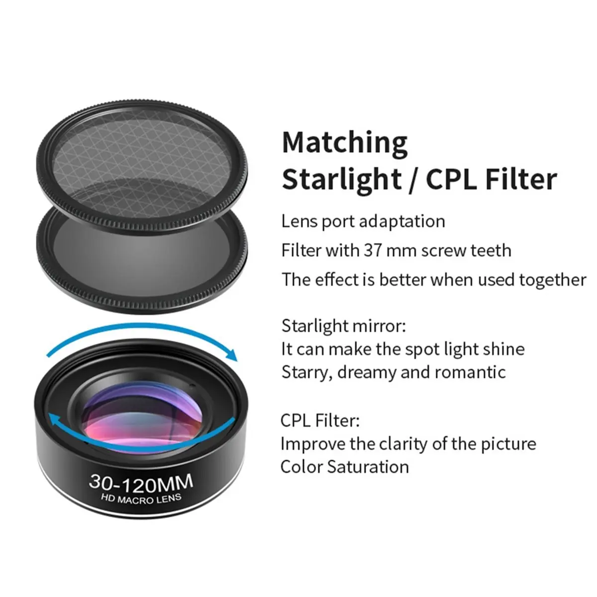 AA80 4K HD Phone Lens 30-120mm Macro Lens Long-Distance Shot CPL Star Filter Mobile Phones Accessories