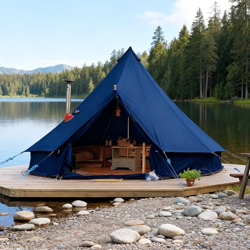 Custom YG 3m/4m/5m/6m Mongolian Inflatable Canvas Oxford Yurt Tents Premium Bell Tent Four-Season Waterproof Quick Automatic