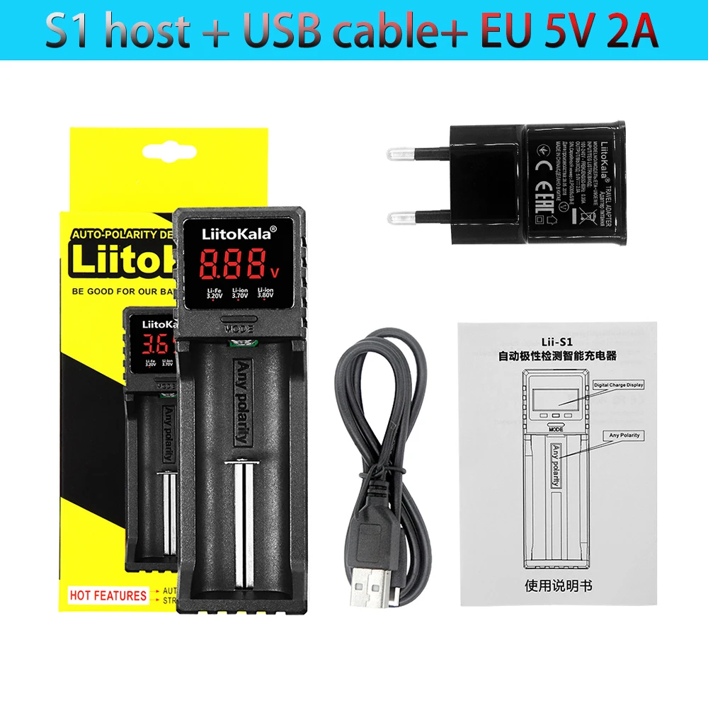 LiitoKala Lii-S1 smart charger 1 Slot for 18650 26650 AA AAA Lithium NiMH Auto-polarity Detector Charger