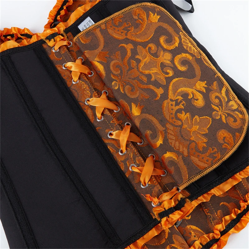 المرأة كورسيه فوقي للنساء بوستير توب القوطية البرتقال الجاكار الدانتيل متابعة المشدية خمر الفيكتوري Korsett الملابس الداخلية مثير الباسك #4