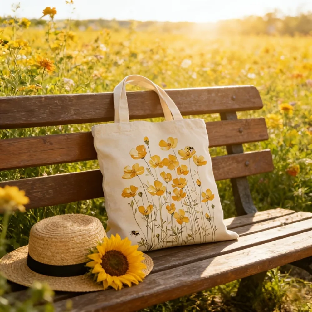 1 Plant-Patterned Printed Canvas Tote Bag, Large Capacity Tote Bag for Women and Students, Shoulder Bag, Essential for Daily Commuting, Shopping, Leisure, and Outdoor Activities