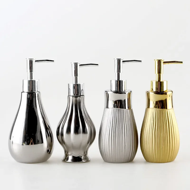 

Frosting Ceramic Lotion Bottle Soap Box Soap Dispenser Bathroom Shampoo Bottle Household Shower Gel Empty Gold Silver