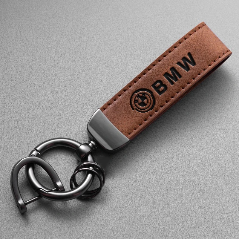 Fashion Leather Car Keychain Key ring Embossing Process For BMW 50th F12 F13 F30 E60 E65 E66 E63 F01 F02 X1 X3 4 5 6 7 Series view 5