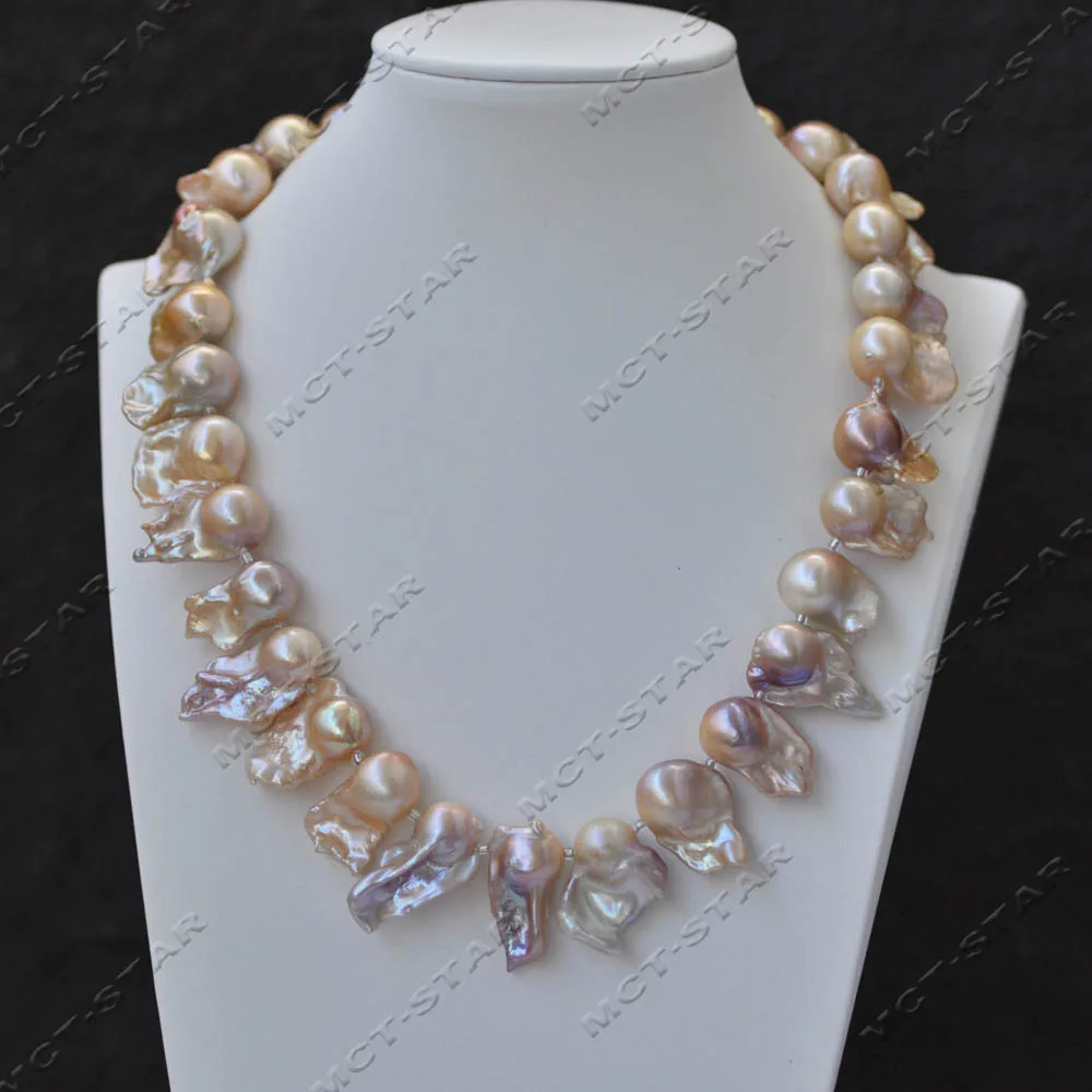 

MCT·STAR Only One 18'' 28mm Baroque Petal Pink Reborn Keshi Pearl Necklace Butterfly CZ (Z14379)