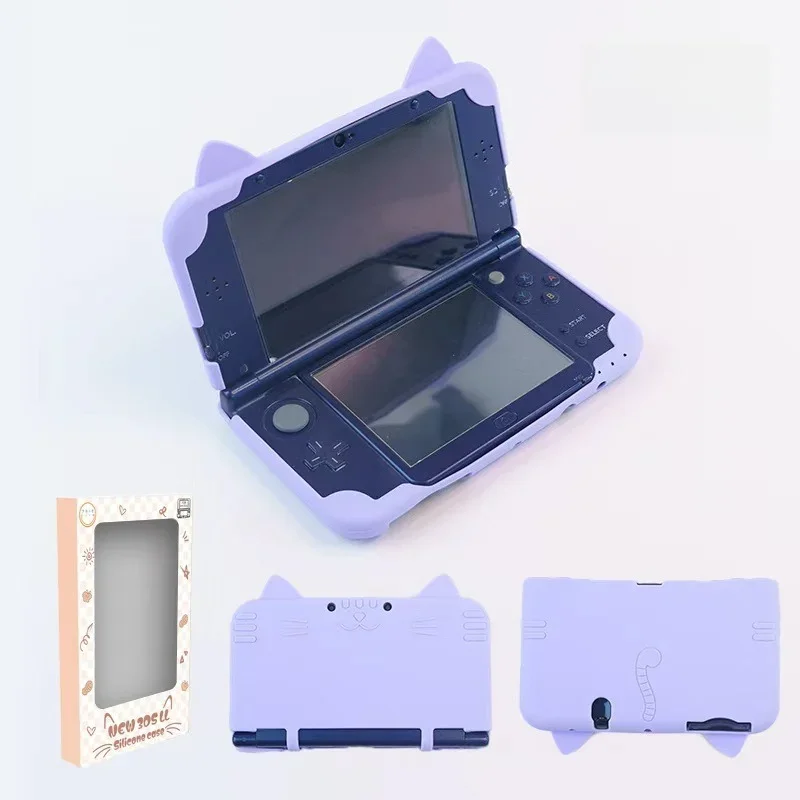 3D-siliconen hoesje met kattenoren voor de nieuwe Nintendo 3DS LL/XL, volledig beschermend, zachte hoes met extra dikke hoeken, krasbestendig en schokabsorberend.