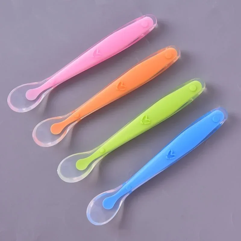 Baby Feeding Spoons Training Children Infant Temperature Sensoning Food Grade Flatware Tableware Cutlery Silicone Spoon With Box