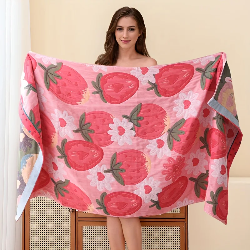 Cotton Bath Sheet, Modern Geometric-Patterned, Super Absorbent Fruit Theme Woven Towel, 350gsm 100% Cotton Yarn Oblong Towel for